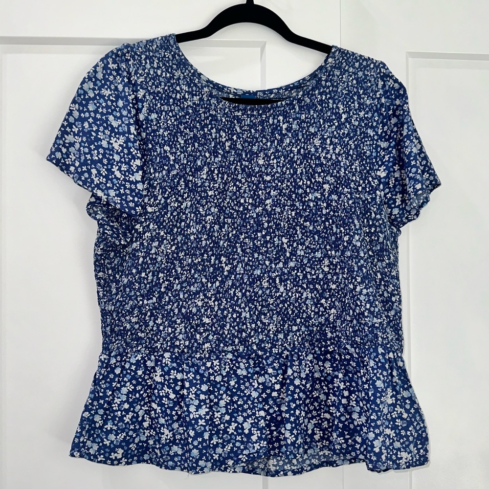 Old Navy Colorful Floral Blue Peplum Top